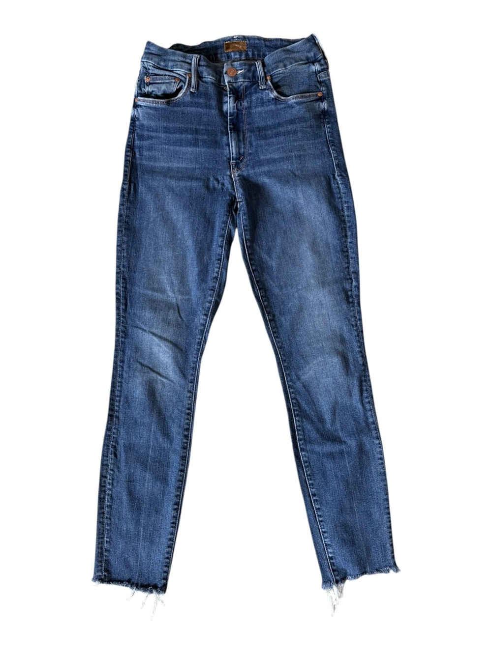 MOTHER High Waisted Looker Ankle Fray Jeans in Walking on Coals wash, sz 26